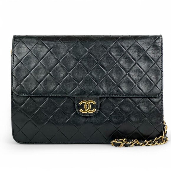 Authentic CHANEL 24K Classic Vintage Single Flap Bag Timeless Chain Purse Black - Picture 1 of 13